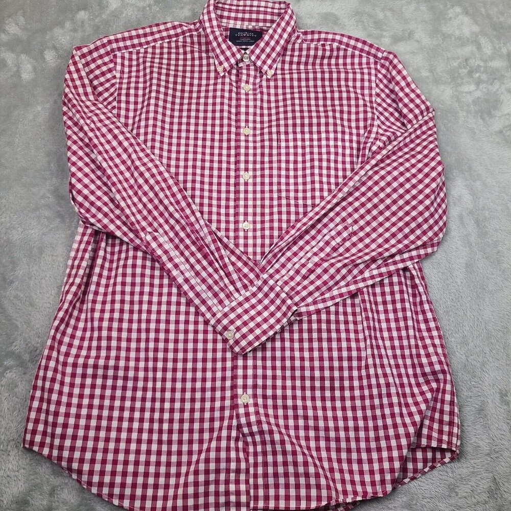 Charles Tyrwhitt Mens Shirt Pink Weekend Button up Long Sleeve Polo Shirt Sz. L
